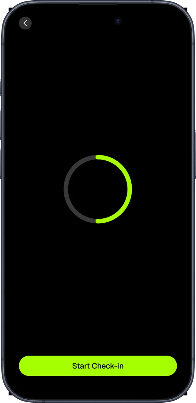 Check In screen with progress ring and Start Check-in button